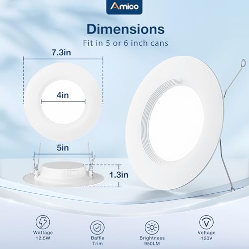 Amico 6-Inch White LED Recessed Can Lights 24 Pack with Dimmable & Color Temp Control