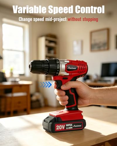 AVID POWER 20V Cordless Drill Set Red - Lightweight Home DIY Power Tool with 22 Bits, Variable Speed, Keyless Chuck
