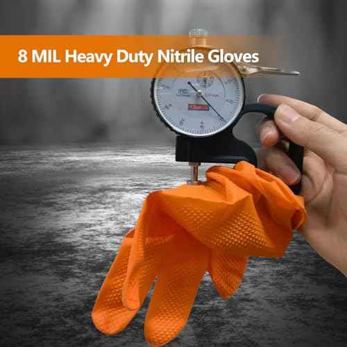 PROMEDIX P Heavy Duty Nitrile Disposable Gloves,8-mil Orange,Raised Diamond Texture Work Gloves£¬Industrial Work gloves