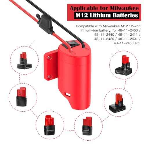 1 Packs Power Wheel Adapter for Milwaukee M12 Battery Adapter 12V Power Wheel Battery Conversion Kit with Switch, Fuse & Wire Terminals, 12AWG Wire, Power Connector for DIY Rc Car Toys and Robotics