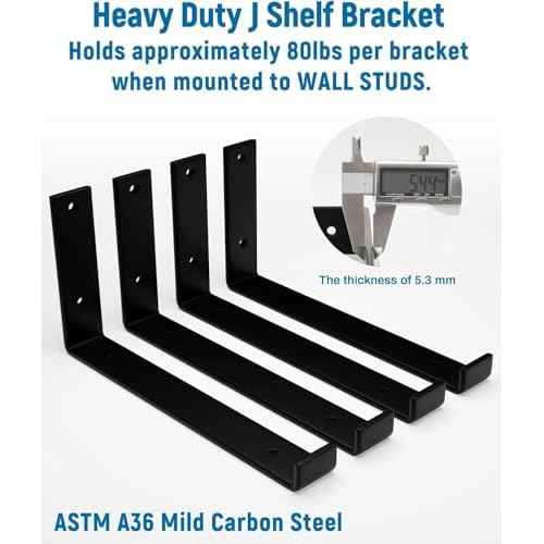 LEOPO 12 inch Shelf Brackets 12-Pack ,1/5 inch Thick Heavy Duty Industrial Bracket for DIY Floating Shelf Support, Black Coated Wall Shelf Support, 11.25¡± x 6¡± x 1.5¡±