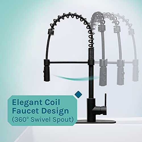 White Utility Sink with Black Pull-Down Faucet Extra Deep Laundry Tub Freestanding