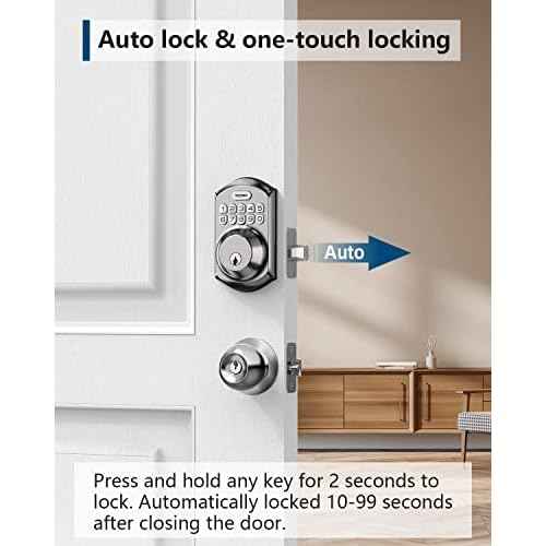 TEEHO TE001 Keyless Entry Door Lock with Keypad - Smart Deadbolt Lock for Front Door with 2 Keys - Auto Lock - Easy Installation - Satin Nickel