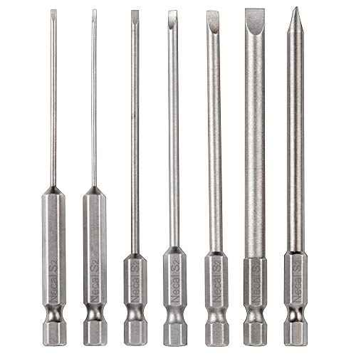 Rocaris 7 Pack Flat Head Slotted Tip Screwdriver Bit Set 100mm/4 inch Long Magnetic - 1/4 Inch Hex Shank