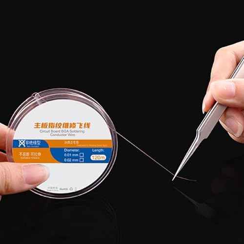 ViaGasaFamido Phone Chip Conduction Wire Non Insulation 120m Mobile Phone Motherboard Fingerprint Jump Welding Copper Soldering Jump Wire for PCB BGA Welding Repair (0.01mm)