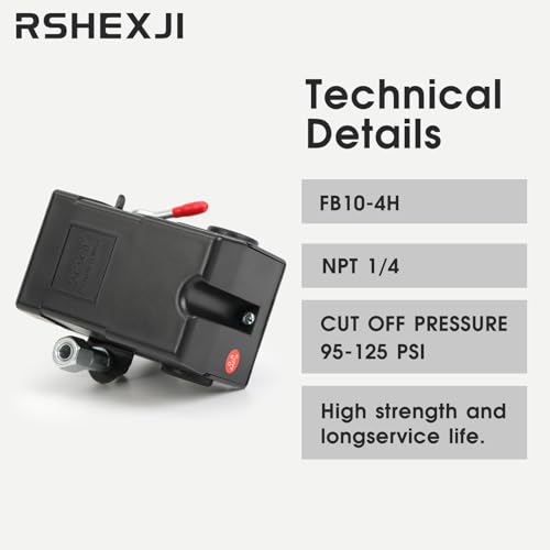 Air Compressor Pressure Switch FB10-4H, 4 Port 1/4" NPT, 95-120 PSI Pressure Control Switch for Air Compressor Parts Replacement, Central Pneumatic, Husky, Campbell Hausfeld Compatible