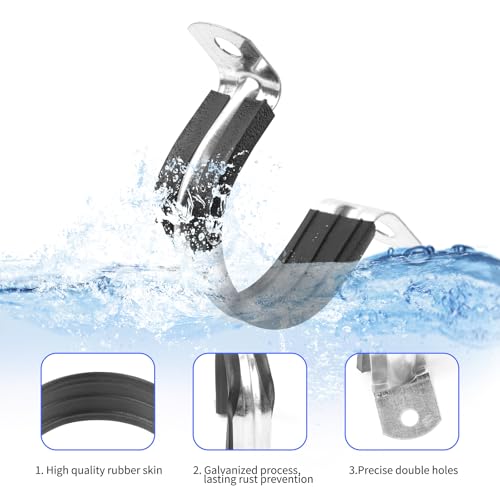 3/4 Inch Reinforced Rigid Pipe Strap, 2 Holes U Bracket Cable Clamp Hanger, Rubber Cushioned Insulated Clamp, Conduits Strap Clamps for Pipe Fixing on Various Surfaces, 10 PCS(20mm)