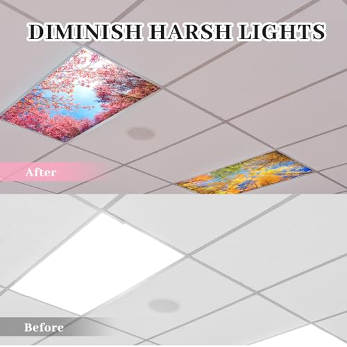 ROCEEI 4-Pack Fluorescent Light Covers for Ceiling Lights - 4x2 Feet, Seasonal Forest Patterns