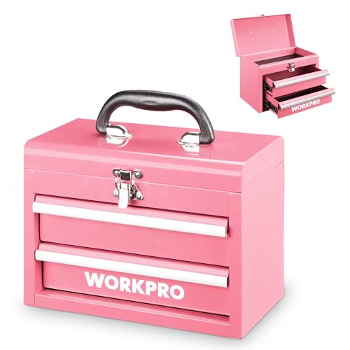 WORKPRO Portable Mini Tool Box 2-Drawer Chest with Top Storage, Pink