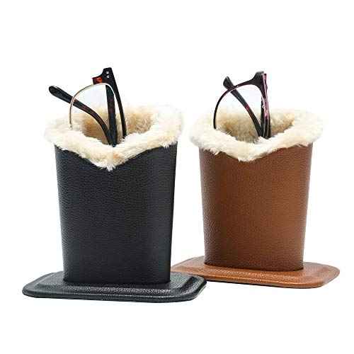 Eyeglass Holders, PU Leather Eyeglass Holder Stands with Soft Plush Lining, Black, Brown - 2 Packs