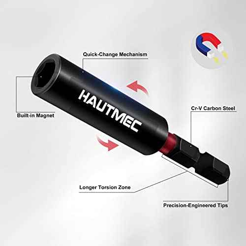 HAUTMEC 1/4¡±Magnetic Impact Tough Bit Holder,2pcs Screwdriver Extension, Quick-Change Hex Shank Set for Screwdriver Bits Nuts Drills Maintenance and repairing HT0163-SH