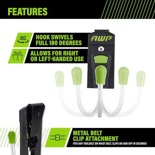 AWP Monster Tool Hook, Heavy-Duty Metal Clip-On Swiveling Belt Hook for Work Belts, Durable Holder for Tools, Hammer, Drill, or Electrical Accessories, L-93333-1