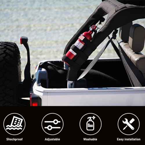 Roll Bar Fire Extinguisher Holder, Adjustable Fire Extinguisher Mount Strap with American Flag Pattern, Car Accessories Fixed Belt for Wrangler JK JKU TJ CJ Gladiator (Black)