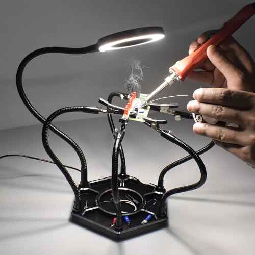 Magnetic Helping Hands Soldering Station with Light,Third Hand Soldering Tool,with Five-Claw Flexible Arms,3X LED light Magnifying Glass,for Soldering Repairing Jewelry Crafts