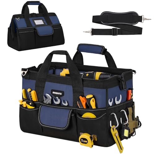 Amento 16-Inch Heavy Duty Tool Bag with 22 Pockets Blue - Portable Handyman Organizer