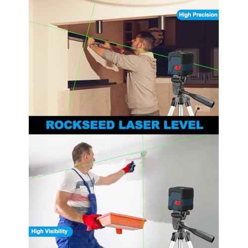 Laser Level, RockSeed Cross Line Laser with Self-Leveling, Vertical and Horizontal Line, Rotatable 360 Degree, Carrying Pouch, Battery Included (Green with27 inch Tripod)