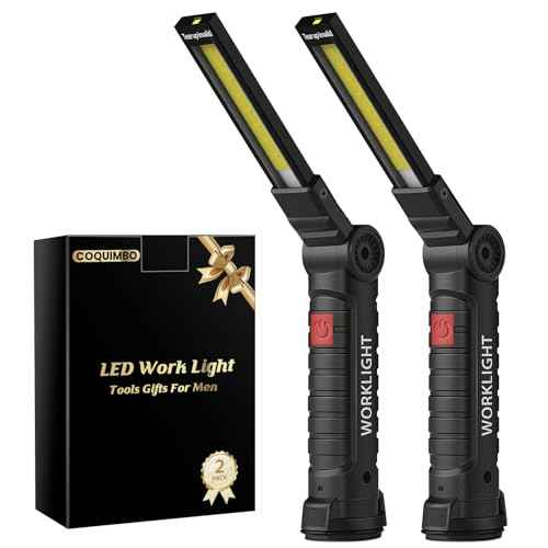 Coquimbo Christmas Stocking Stuffers White Elephant Gifts for Adults Men Him Dad, Rechargeable LED Work Light BBQ Grill Accessories Magnetic Flashlight, Mechanic Light Tools Mens Gifts (2 Pack Black)