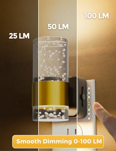 L LOHAS LED Night Light with Gold Ring, Dimmable Wall Plug-In, 3000K, 2 Pack