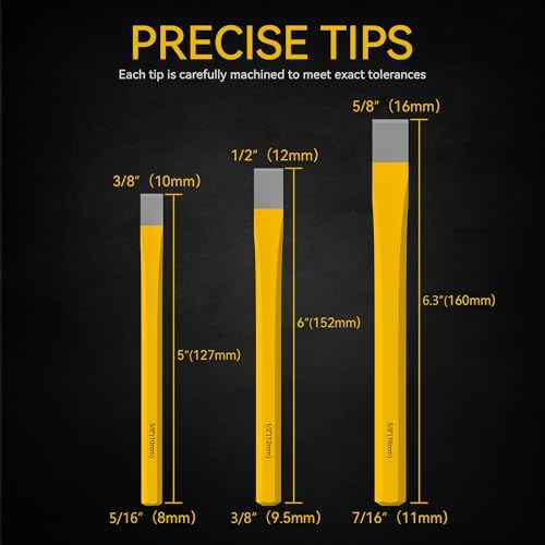 Renekton Heavy Duty Cold Chisels Set, 3/8 in, 1/2 in, 5/8 in, CR-V Steel, For Cutting Rivets, Rods and Bolts, Removing Slag£¬3 Piece