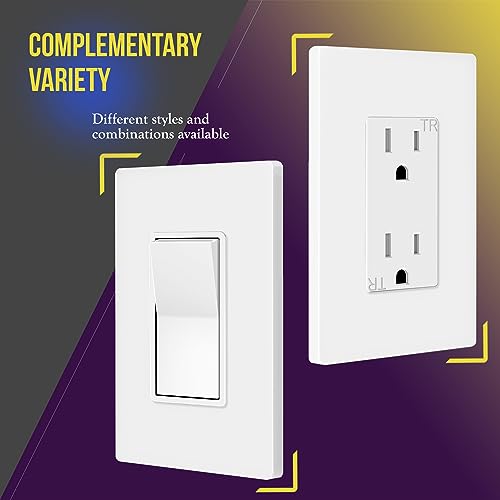 ENERLITES 1-Gang White Screwless Decorator Wall Plate Outlet Cover - 10 Pack, Standard Size