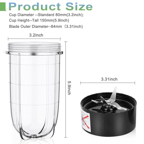 replacement parts set: 16oz cup + blade for 250W Magic Bullet MB1001