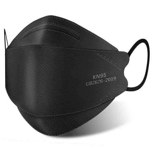 akgk KN95 Face Masks 50 Pack for Adults, 5-Ply Black Disposable Face Mask Against PM 2.5 Smoke and Dust
