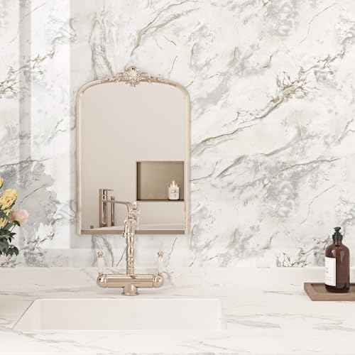 Beige/Gold Marble Peel and Stick Countertops Self Adhesive Marble Contact Paper for Countertops Stain Resistant Gold Granite Wallpaper Removable Vinyl Wrap for Kitchen Bathroom 15.8'' x 78.7''