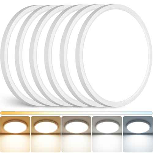 Peasur 12Inch LED Ceiling Light Flush Mount, 5CCT 3000K-6500K Adjustable Ceiling Light Fixture, 2400LM 24W Bright White Flat Lighting Fixture for Hallway Kitchen Bathroom Bedroom, 6Pack