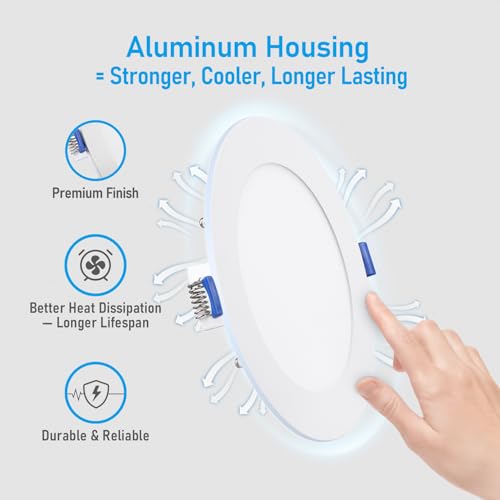 TORCHSTAR 6 Inch Daylight LED Recessed Light 12W CRI90 Dimmable Slim Ceiling Fixture