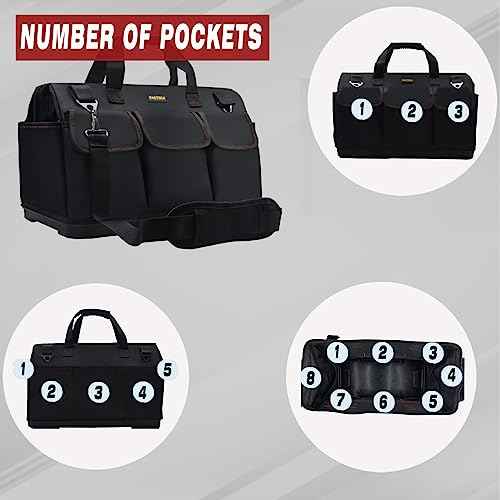 FASTECH 20-inch Heavy Duty Bottom Tools Bag with Wide Mouth for Tool Storage, Carrier and Organizer, Tool Bag for Men, Wide Mouth Tool Bags with Inside Pockets (20 Inch)