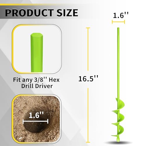 Auger Drill Bit for Planting 1.6"x16.5" Garden Spiral Drill Bit,Heavy-Duty Bulb Auger, Post Hole Digger for 3/8¡± Hex Driver Drill Solid Shaft