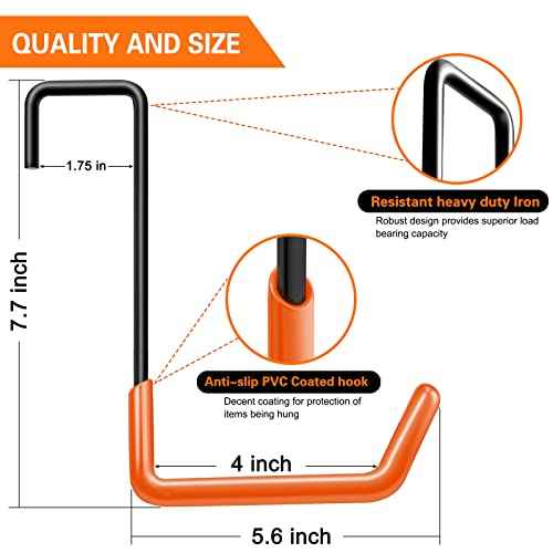 Rafter Hanger Large S Garage Hooks Bike Storage System Holder Organizer, with Non Slip Coating, for Organizing Hanging Basket, Ladders,Bicycle Wheel,Ropes and Bulk Items (12Pack, Orange)