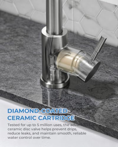 VFAUOSIT Brushed Nickel Kitchen Faucet with Pull Down Sprayer, Modern Bar Sink Tap