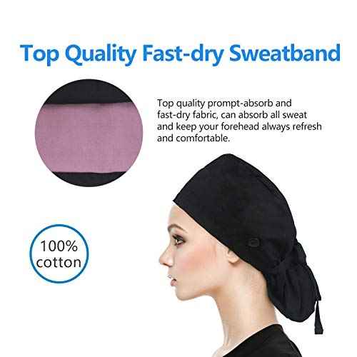 QBA Adjustable Working Cap with Button, Satin-Lined Hat, Cotton Working Hat Sweatband, Elastic Tie Back Hats Unisex