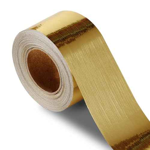 Brushed Gold Peel and Stick Wallpaper Border, PVC Self Adhesive Removable Contact Paper, Waterproof Mirror Frame Sticker for Bathroom, Kitchen and DIY Decor (394''L x 3.94''W)