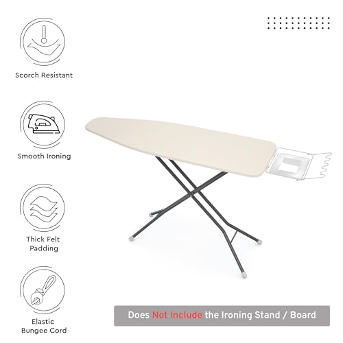 Encasa XO 54" x 15" Large Ironing Board Cover and Pad, Natural, Scorch-Resistant