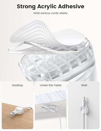Lamicall 6 Pack Clear Cable Organizer Clips - Spring Locking Wire Holders for Desk & Household Wires