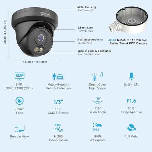Anpviz 4K 8MP PoE Security IP Camera Outdoor, AI Human Vehicle Detection, 100FT Smart Dual Light Color Night Vision, Built-in Mic, 2.8mm Lens, IP66 Waterproof, NDAA Compliant, Black (U Series)