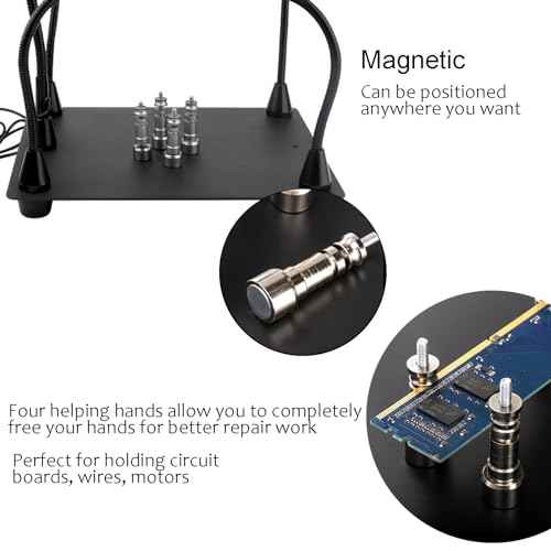 WUWEOT Helping Hands Soldering Clamp Station, 6X LED Magnifying Lamp, Moveable 4 Magnetic PCB Holder, Flexible Metal Arms, Non-slip Weighted Base, Third Hand Tool for Electronic Repair Crafts Jewelry