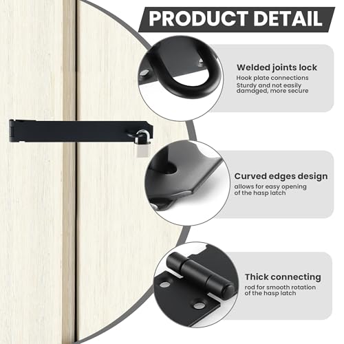 Alise 10 Inch Black Stainless Steel Hasp Latch for Doors - Heavy Duty Security
