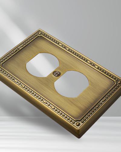 ZILLSEA Antique Brass Outlet Cover Plate 4-Pack - Vintage Metal Wall Switch & Socket Covers - Duplex Standard Size
