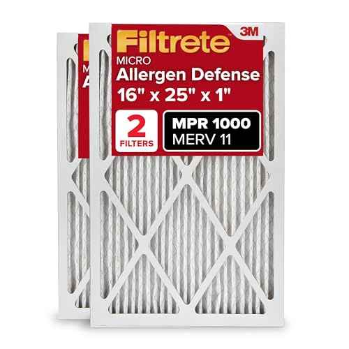 Filtrete 16x25x1 AC Furnace Air Filter, MERV 11, MPR 1000, Micro Allergen Defense, 3-Month Pleated 1-Inch Electrostatic Air Cleaning Filter, 2 Pack (Actual Size 15.719 x 24.72 x 0.84 in)