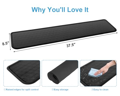 GMATCHUP 37.5" x 8.5" Refrigerator Mat, Drip Tray & Leak Protector, Black