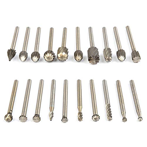 Tungsten Carbide HSS Rotary Burr Set - APlus 20pcs Wood Carving Drill Bits Set with 3mm 1/8 inch Shank for DIY Woodworking, Carving, Engraving, Drilling