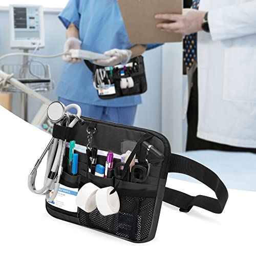 Damero Nurse Fanny Pack with Medical Gear Pockets, Nurse Waist Pouch Nurse Tool Belt with Tape Holder for Stethoscopes, Bandage Scissors and Other Medical Supplies, Black