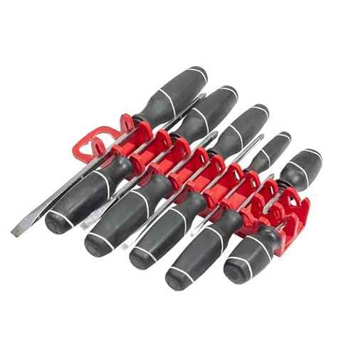 Ernst Manufacturing 10-Tool Screwdriver Gripper - Screwdriver Holder in Vibrant Red (Model 5310) with Handle for Portable or Pegboard Storage Of Your Screwdriver Set