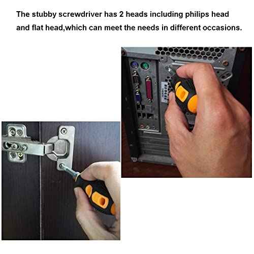 Stubby Screwdriver,3 Pieces 2 in 1 Short Small Pocket Magnetic Screwdriver With Phillips Head and Flat Head for DIY Repairing