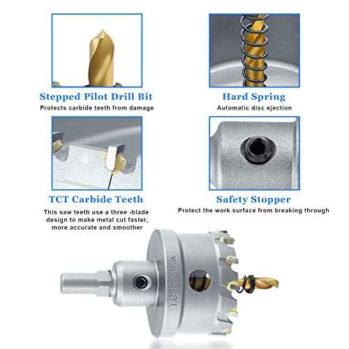 Luomorgo 2" 51mm TCT Carbide Hole Saw Tungsten Carbide Tipped Hole Cutter with 2 Pcs Titanium-Plated Pilot Drill Bit for Metal Iron Steel Wood Plastic