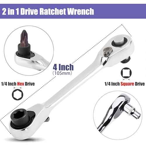 YAKAMOZ 2 in 1 72-Tooth Mini Ratchet Wrench, 90 Degree Right Angle Small Ratchet Screwdriver 1/4 Inch Drive Ratcheting Socket Wrench for Tight Place