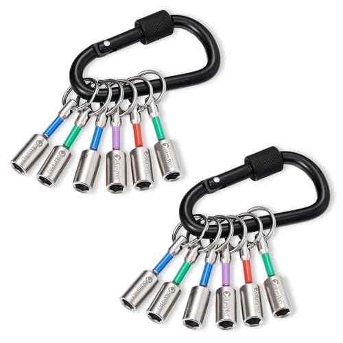 12PCS Bit Holders, 1/4¡± Hex Shank Drill Bit Holder Key Chain, Quick Release Bit Holder for Impact Driver, Electrician Tools